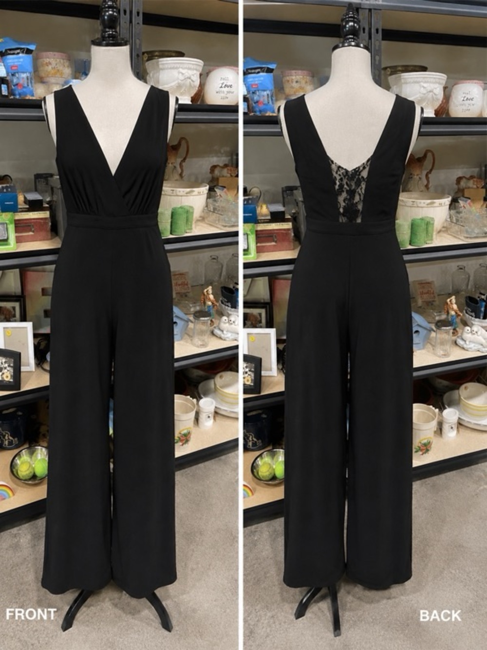 Lulu's Black V-Neck Wide-Leg Lace-Back Jumpsuit